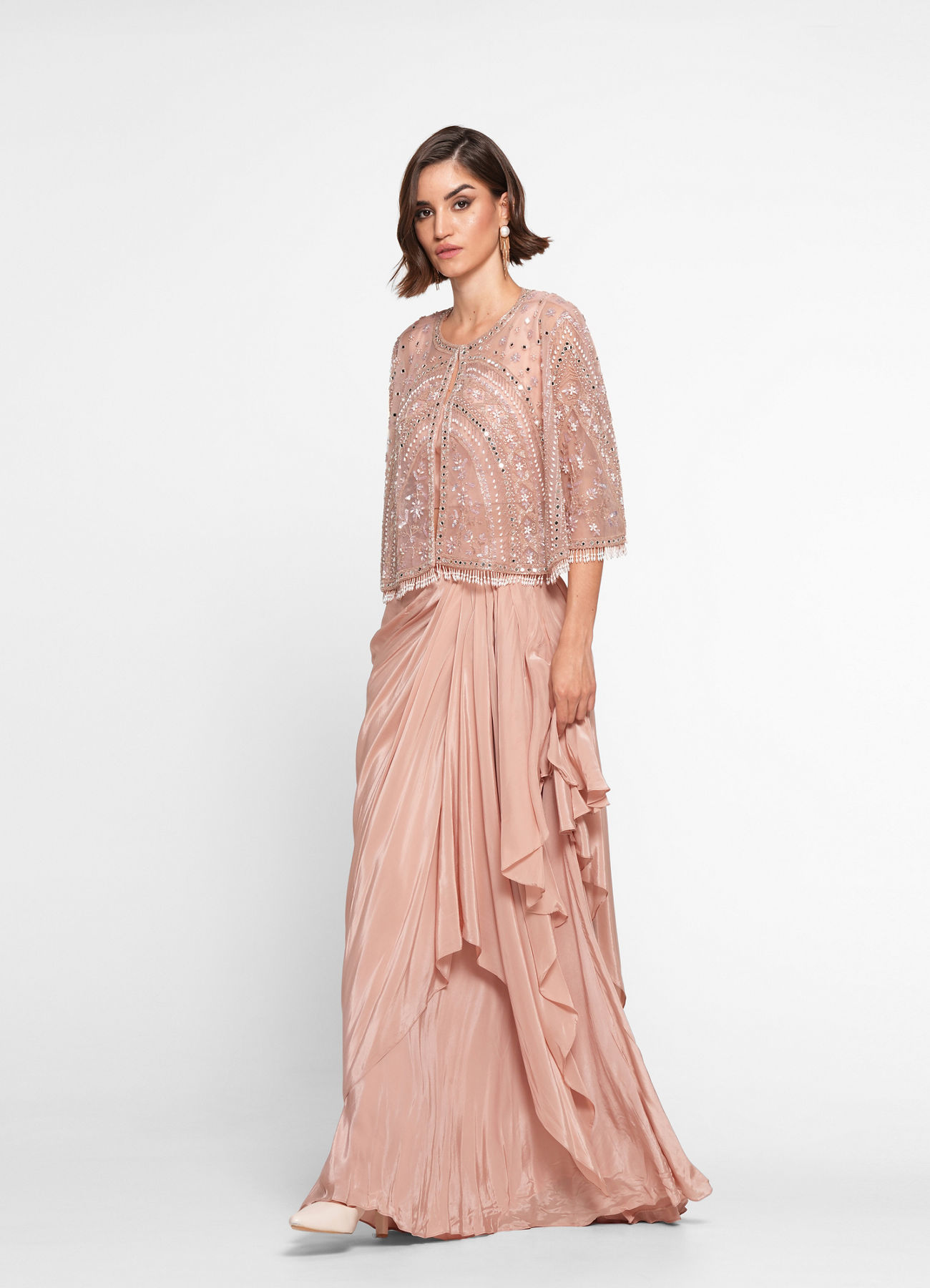 Twamev Women Dusty Pink Satin Elegance Indo Western