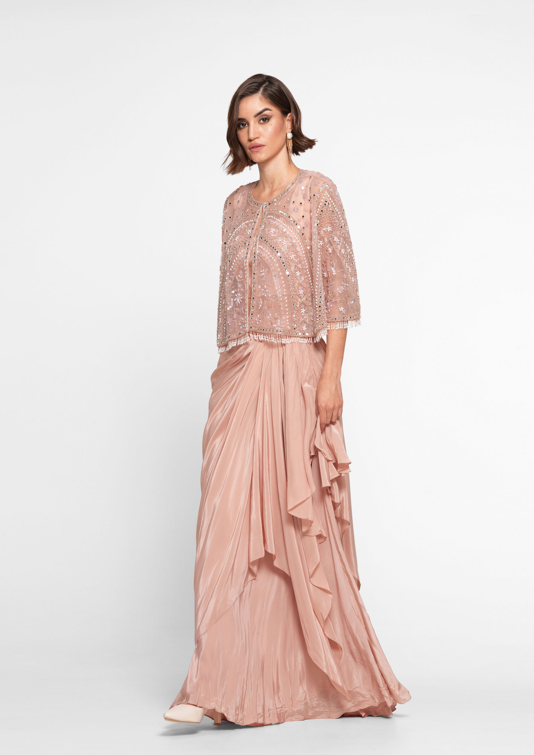 Twamev Women Dusty Pink Satin Elegance Indo Western