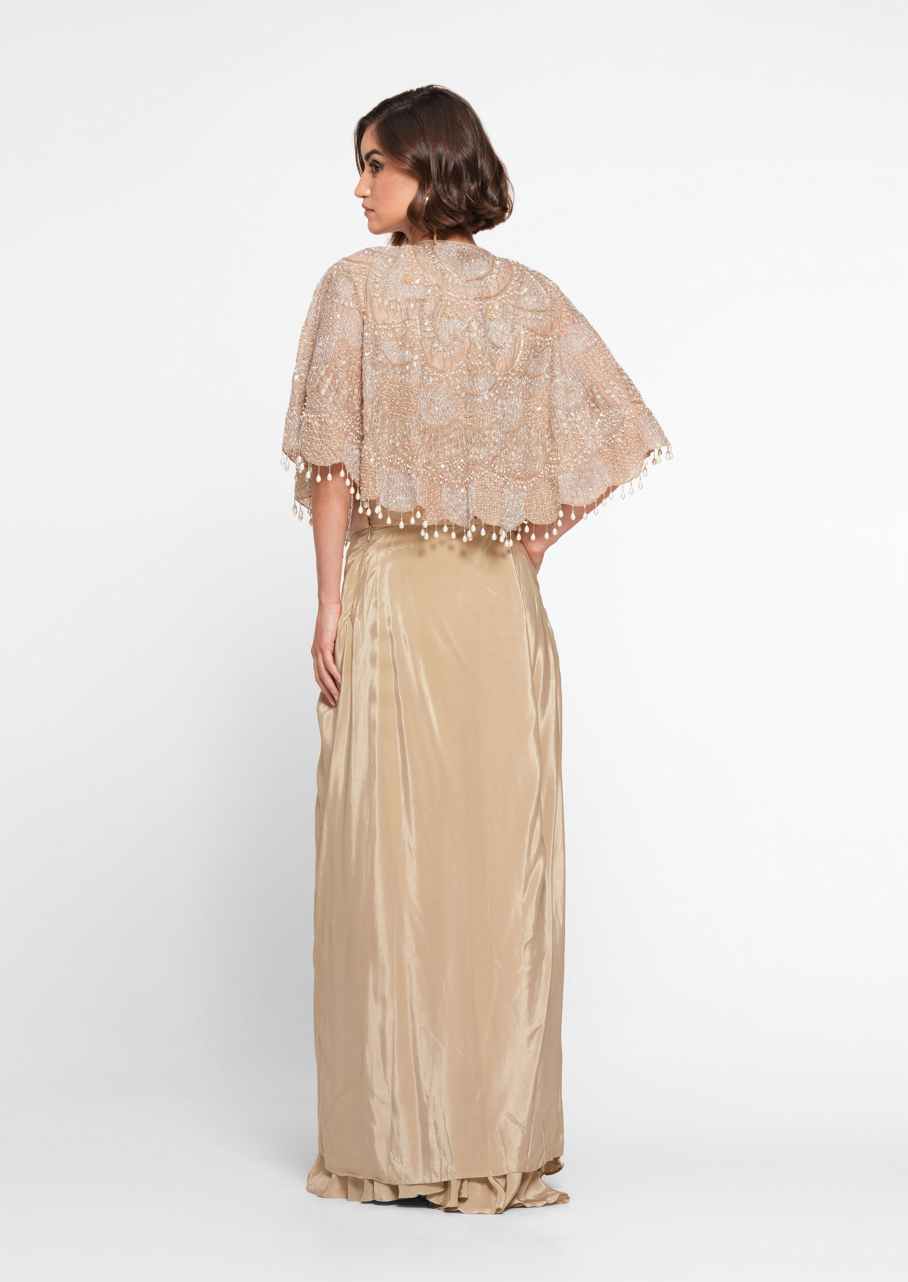 Twamev Women Beige Satin Indo Western Ensemble