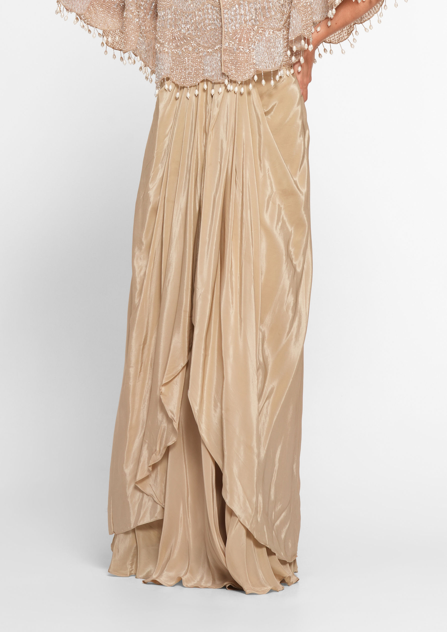 Twamev Women Beige Satin Indo Western Ensemble