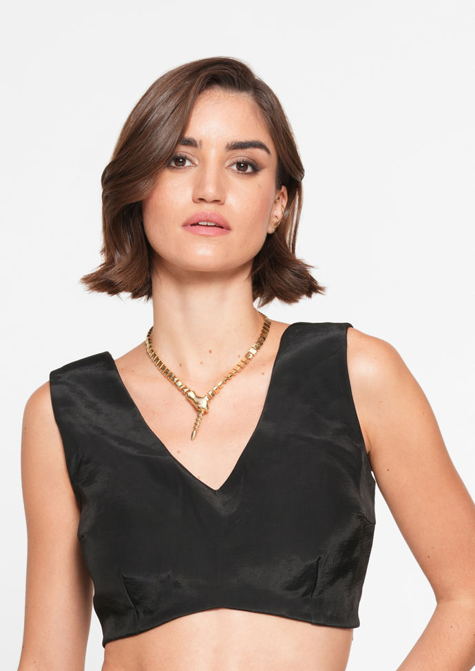 Twamev Women Black Silk Sequin Embroidered Cape Top With Draped Skirt