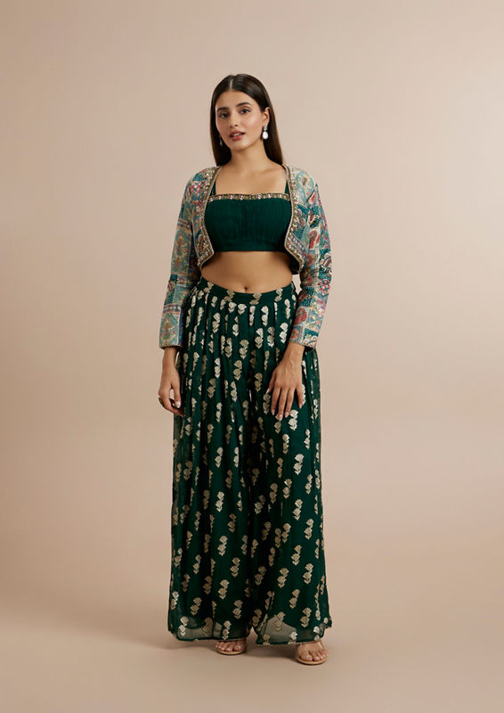 Twamev Women Georgette Green Elegance Indo Western