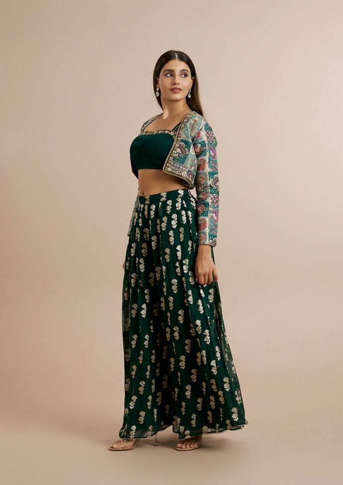 Twamev Women Georgette Green Elegance Indo Western