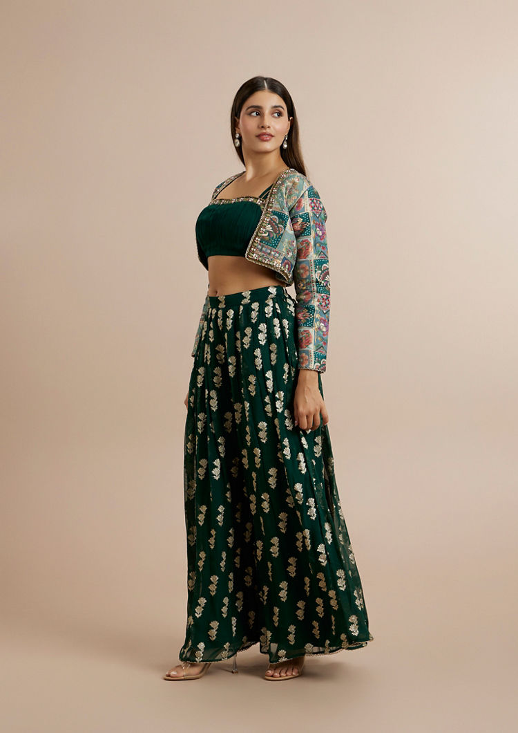 Twamev Women Georgette Green Elegance Indo Western