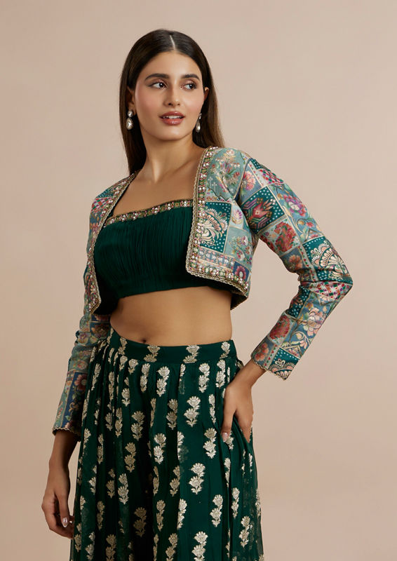 Twamev Women Georgette Green Elegance Indo Western