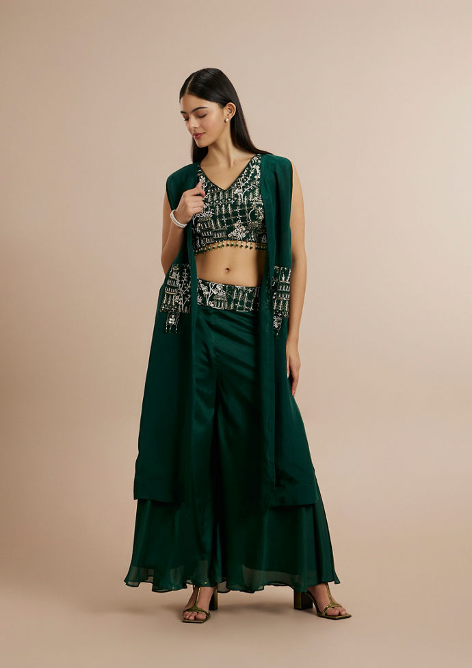 Twamev Women Enthralling Green Georgette Indo Western