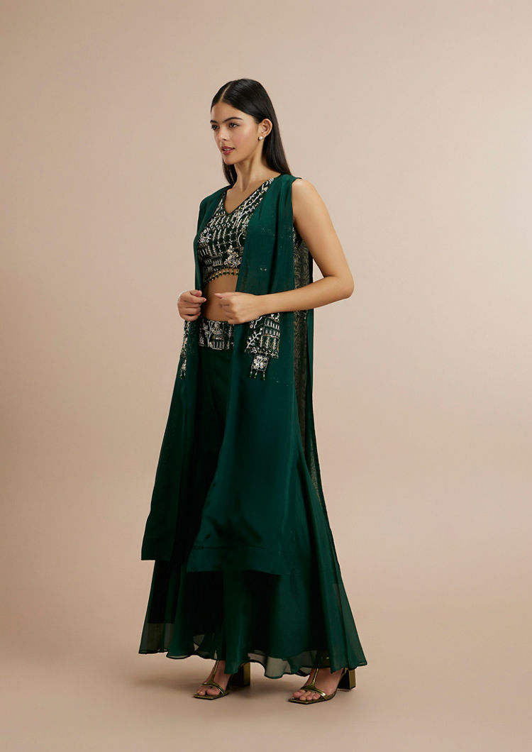 Twamev Women Enthralling Green Georgette Indo Western