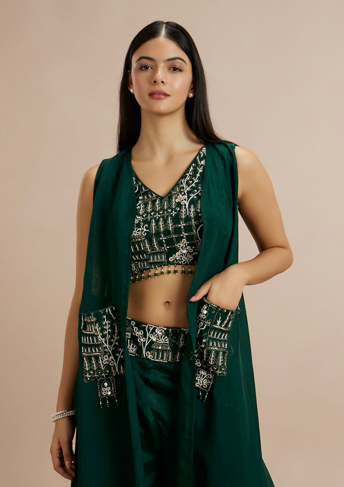 Twamev Women Enthralling Green Georgette Indo Western