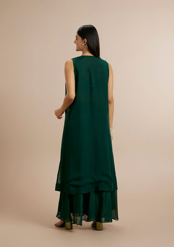 Twamev Women Enthralling Green Georgette Indo Western