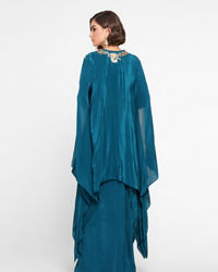 Twamev Women Glittering Blue Satin Indo Western