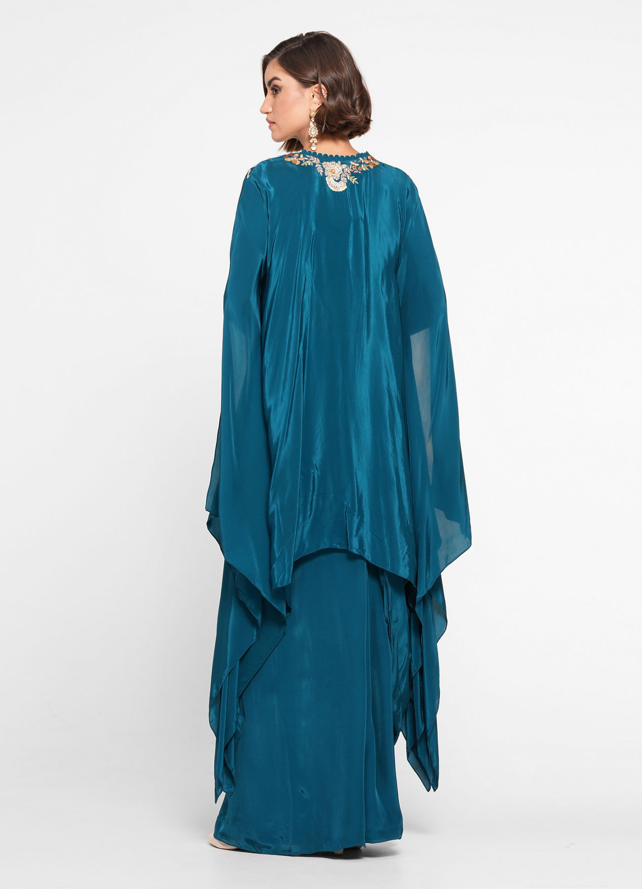 Twamev Women Glittering Blue Satin Indo Western