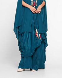 Twamev Women Glittering Blue Satin Indo Western