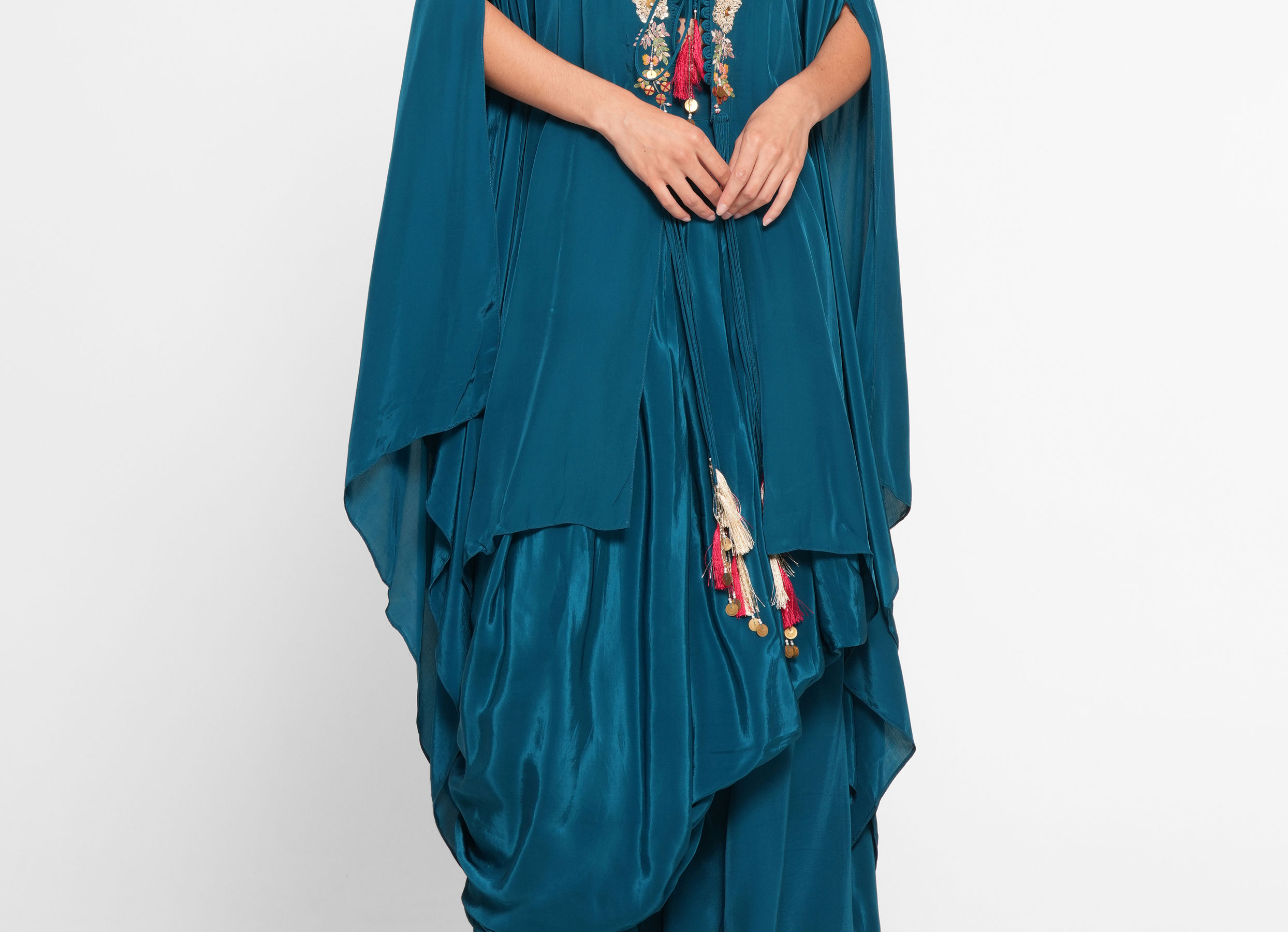 Twamev Women Glittering Blue Satin Indo Western