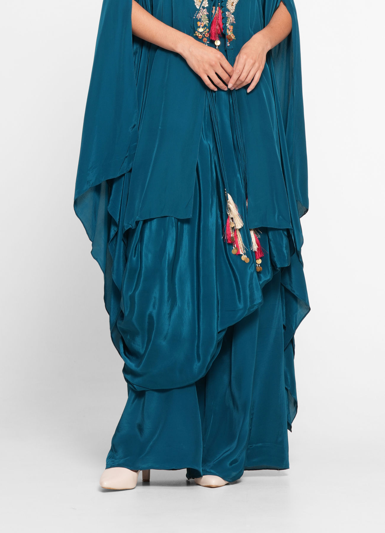 Twamev Women Glittering Blue Satin Indo Western