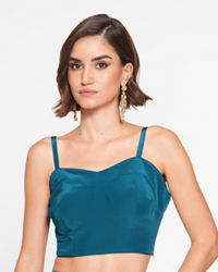 Twamev Women Glittering Blue Satin Indo Western