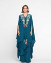 Glittering Blue Satin Indo Western