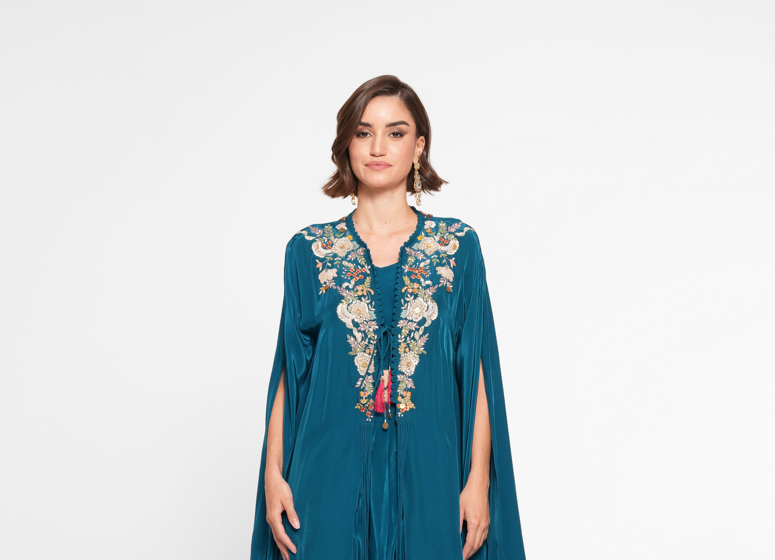 Twamev Women Glittering Blue Satin Indo Western