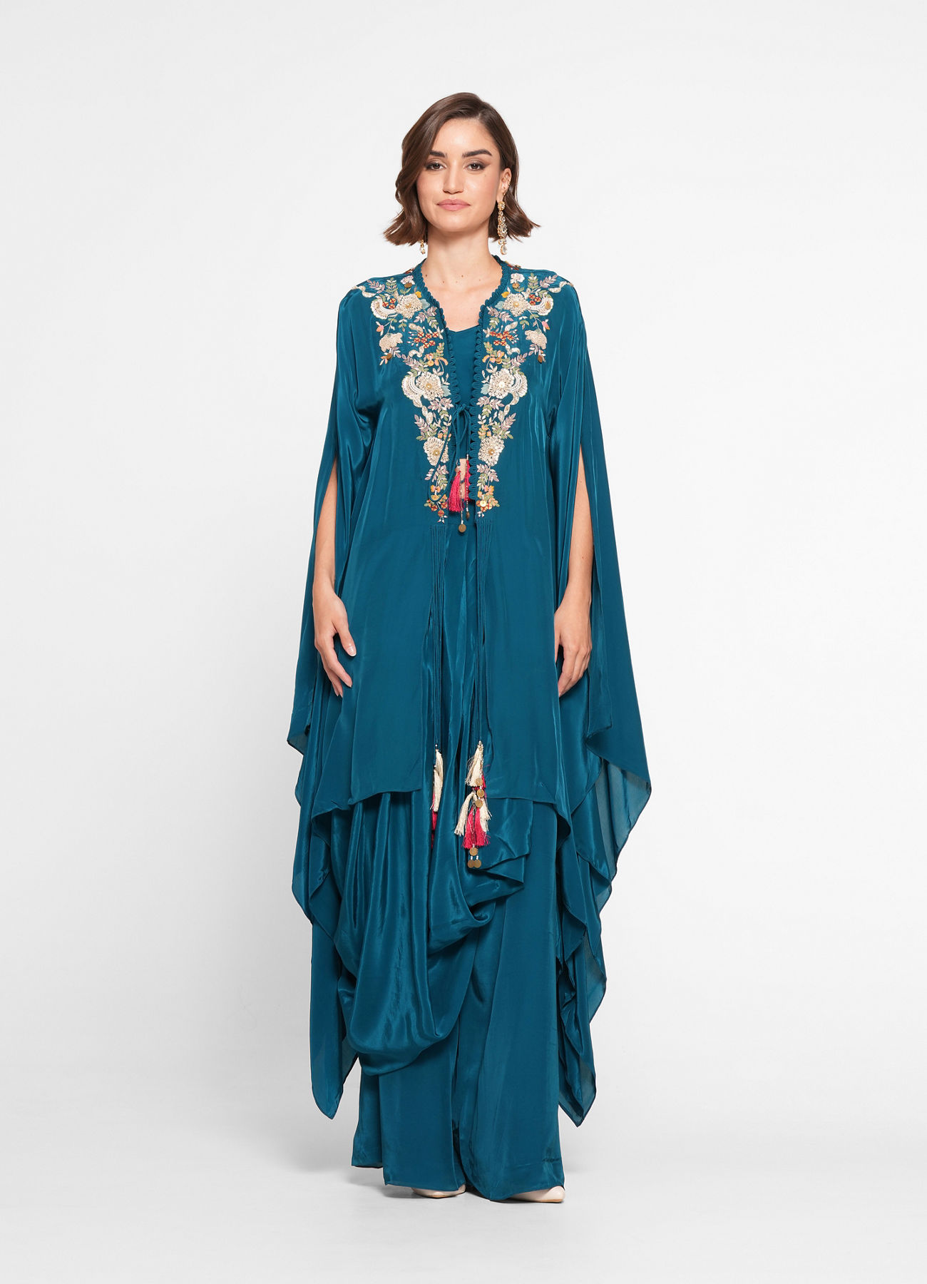 Twamev Women Glittering Blue Satin Indo Western