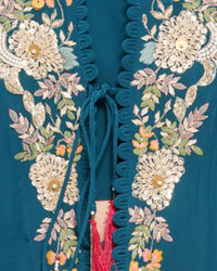 Twamev Women Glittering Blue Satin Indo Western