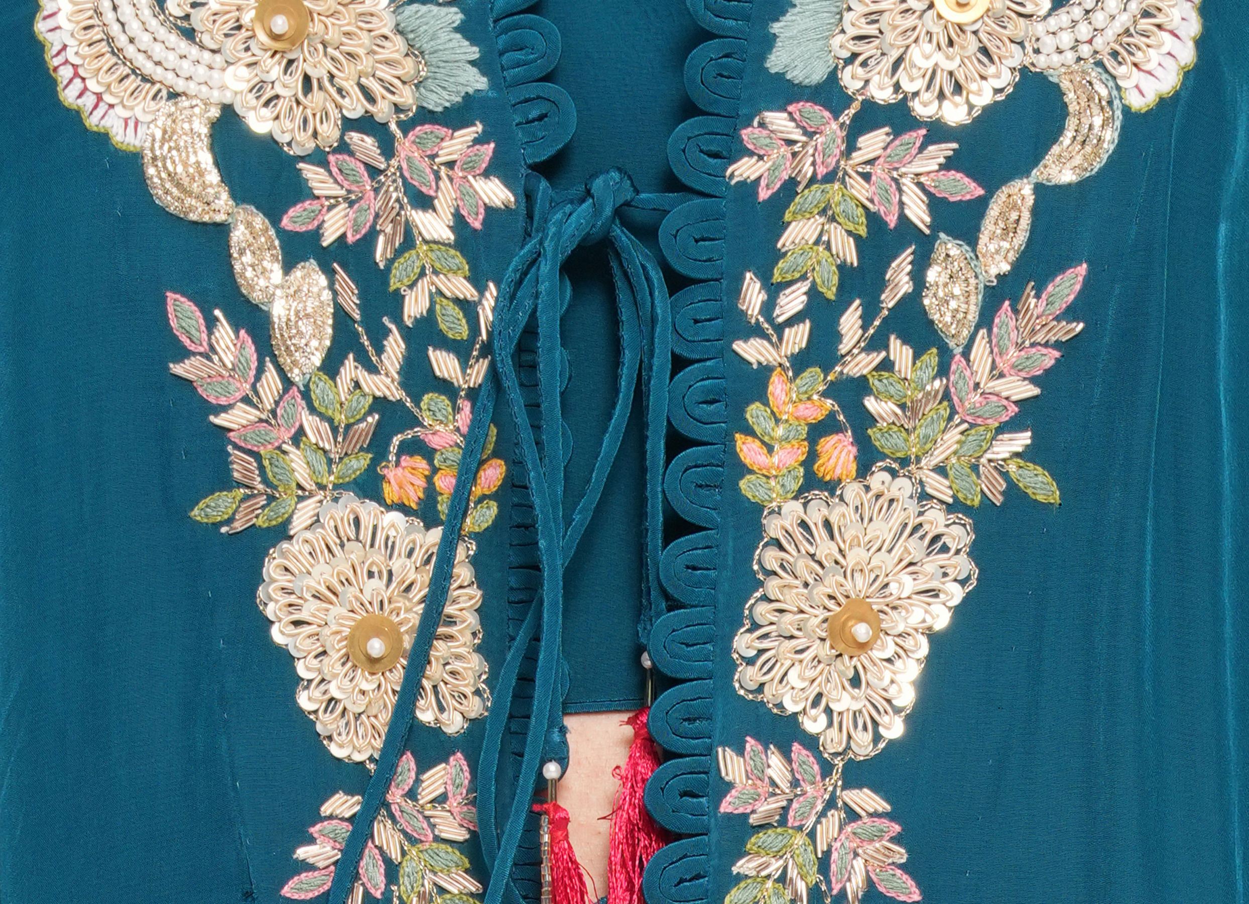 Twamev Women Glittering Blue Satin Indo Western