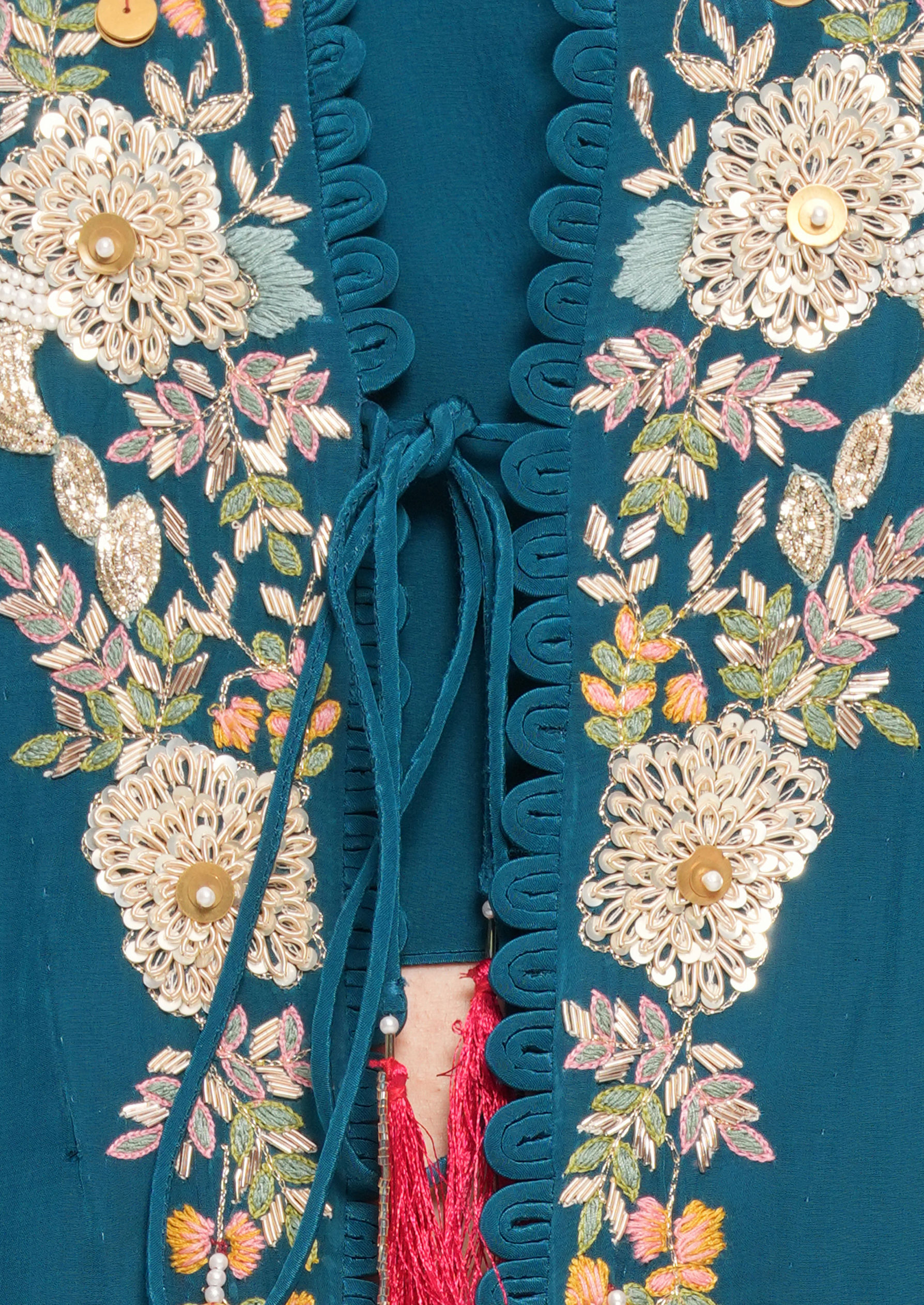 Twamev Women Glittering Blue Satin Indo Western