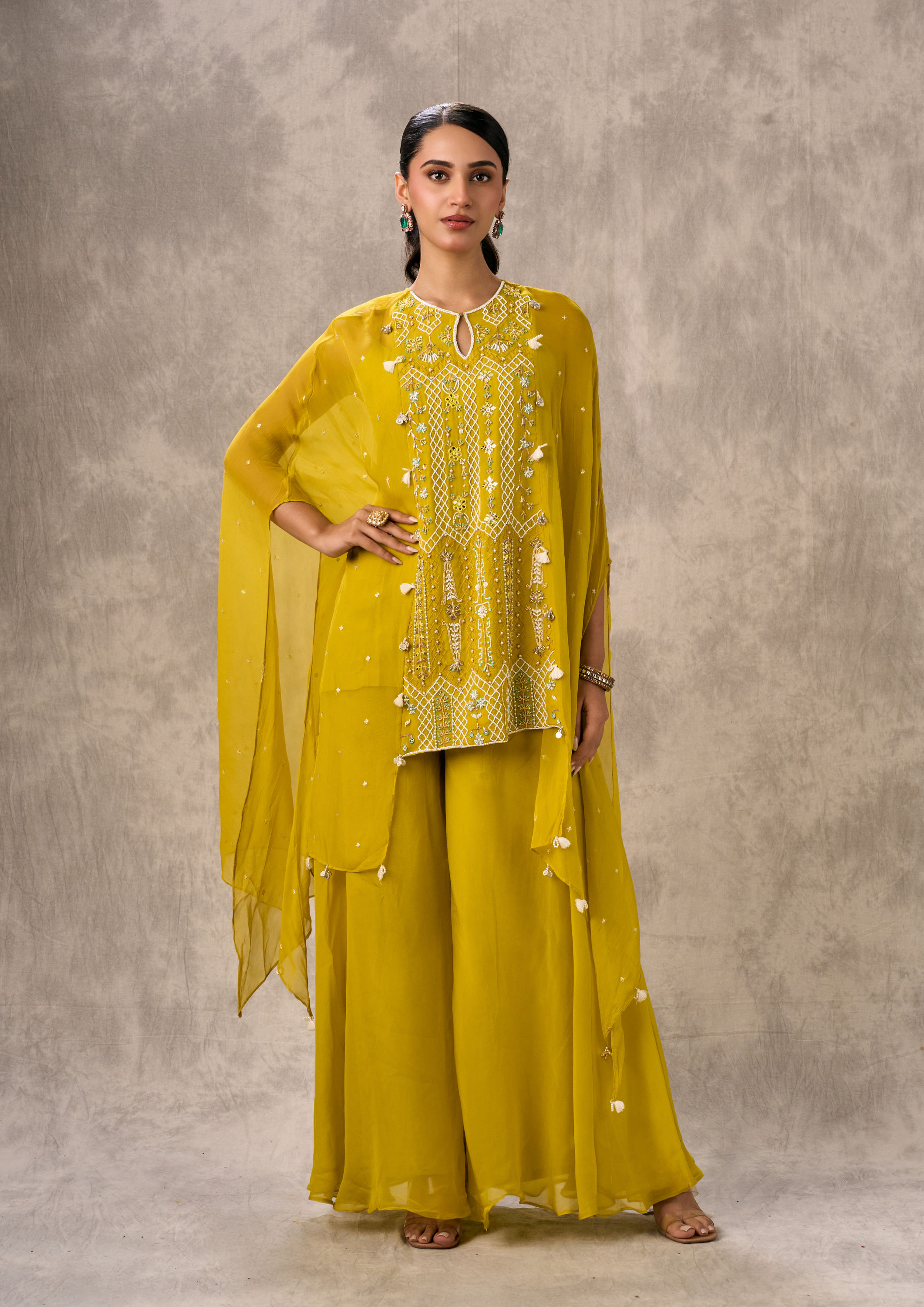 Twamev Women Joyful Yellow Georgette Indo Western