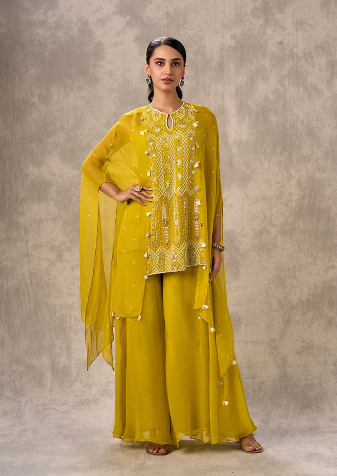 Twamev Women Joyful Yellow Georgette Indo Western