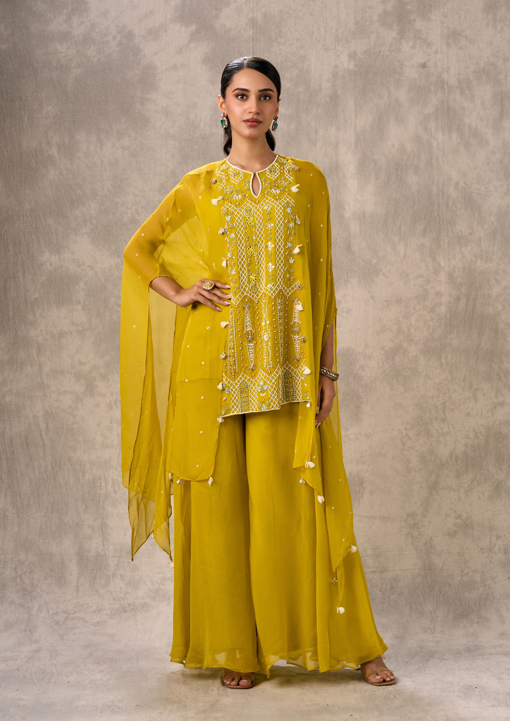Twamev Women Joyful Yellow Georgette Indo Western