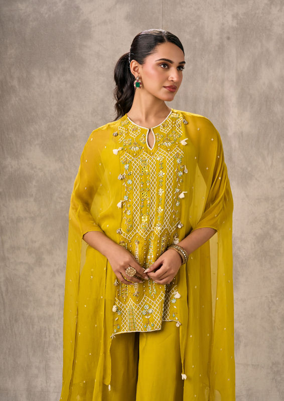 Twamev Women Joyful Yellow Georgette Indo Western