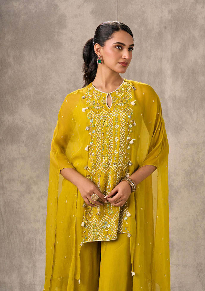 Twamev Women Joyful Yellow Georgette Indo Western