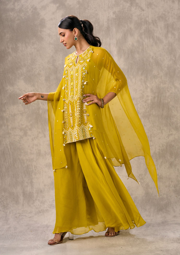 Twamev Women Joyful Yellow Georgette Indo Western