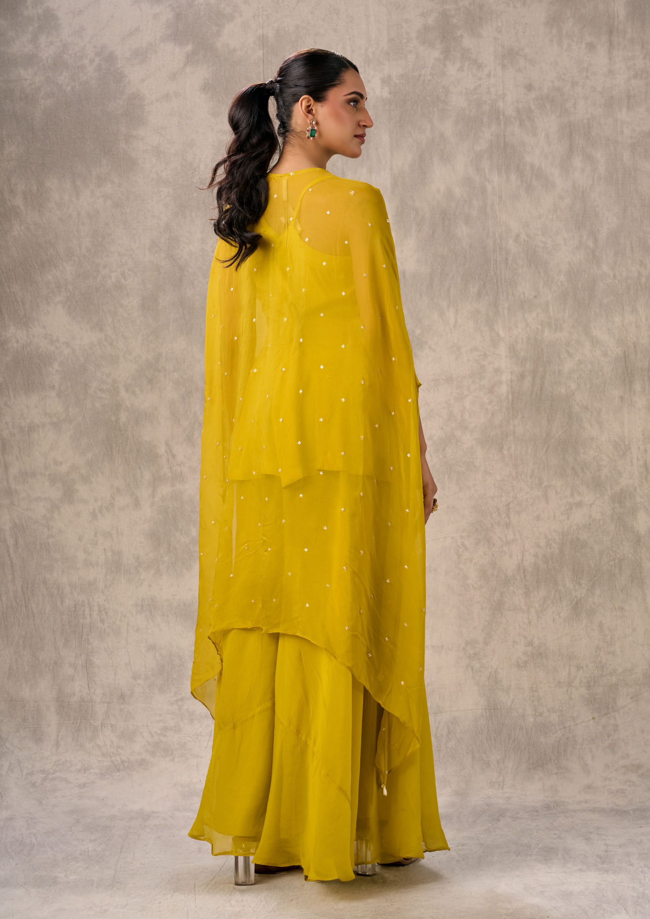 Twamev Women Joyful Yellow Georgette Indo Western