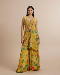 Twamev Women Mustard Yellow Satin Ensemble Indo Western