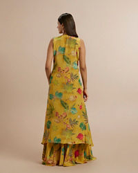 Twamev Women Mustard Yellow Satin Ensemble Indo Western