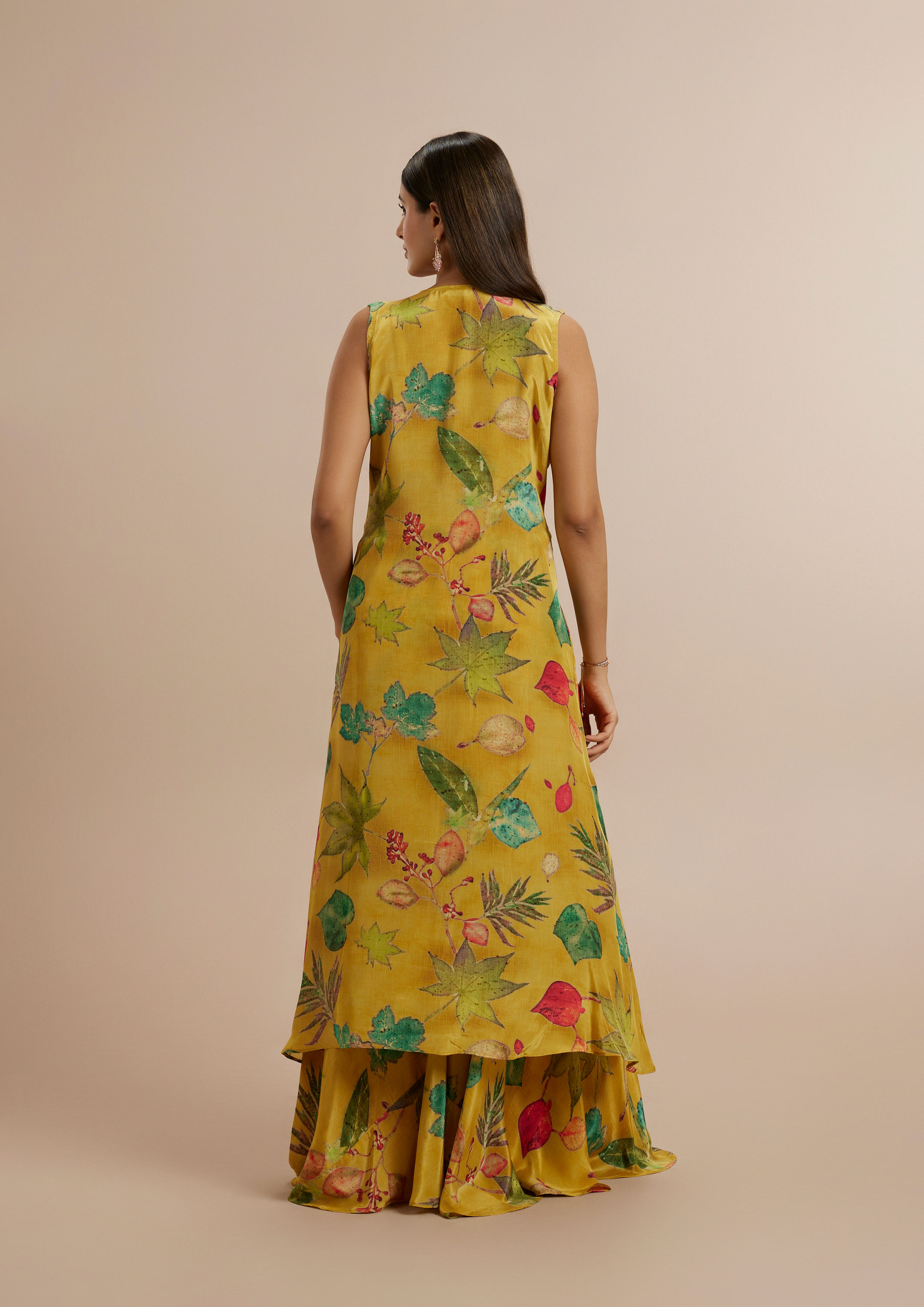 Twamev Women Mustard Yellow Satin Ensemble Indo Western