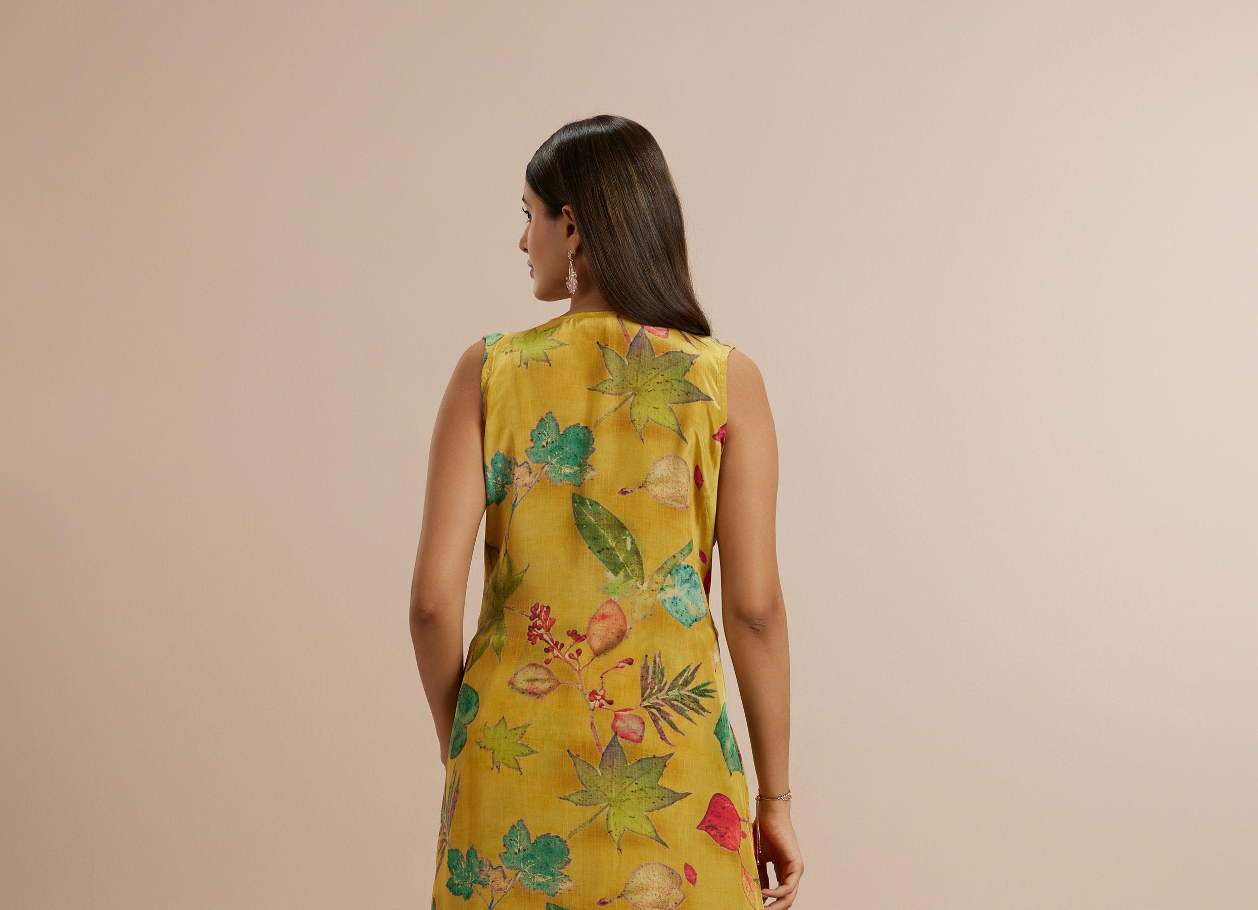 Twamev Women Mustard Yellow Satin Ensemble Indo Western