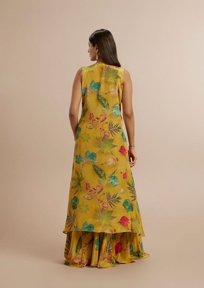 Twamev Women Mustard Yellow Satin Ensemble Indo Western