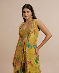 Twamev Women Mustard Yellow Satin Ensemble Indo Western