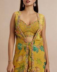 Twamev Women Mustard Yellow Satin Ensemble Indo Western