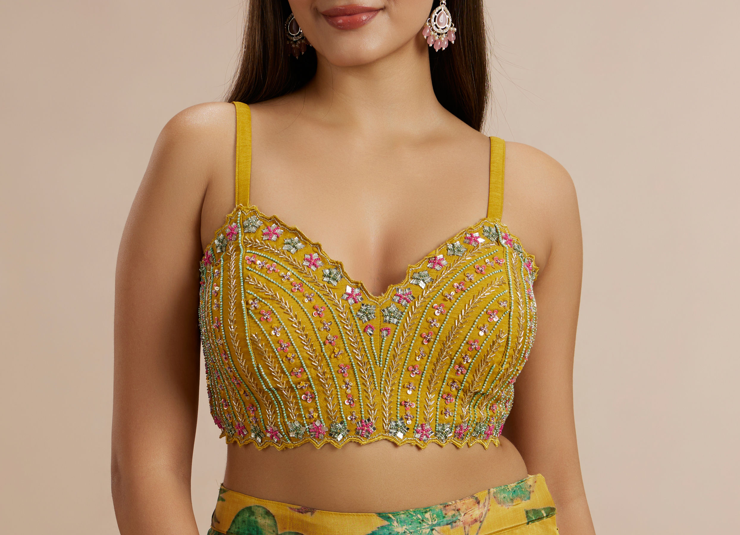 Twamev Women Mustard Yellow Satin Ensemble Indo Western