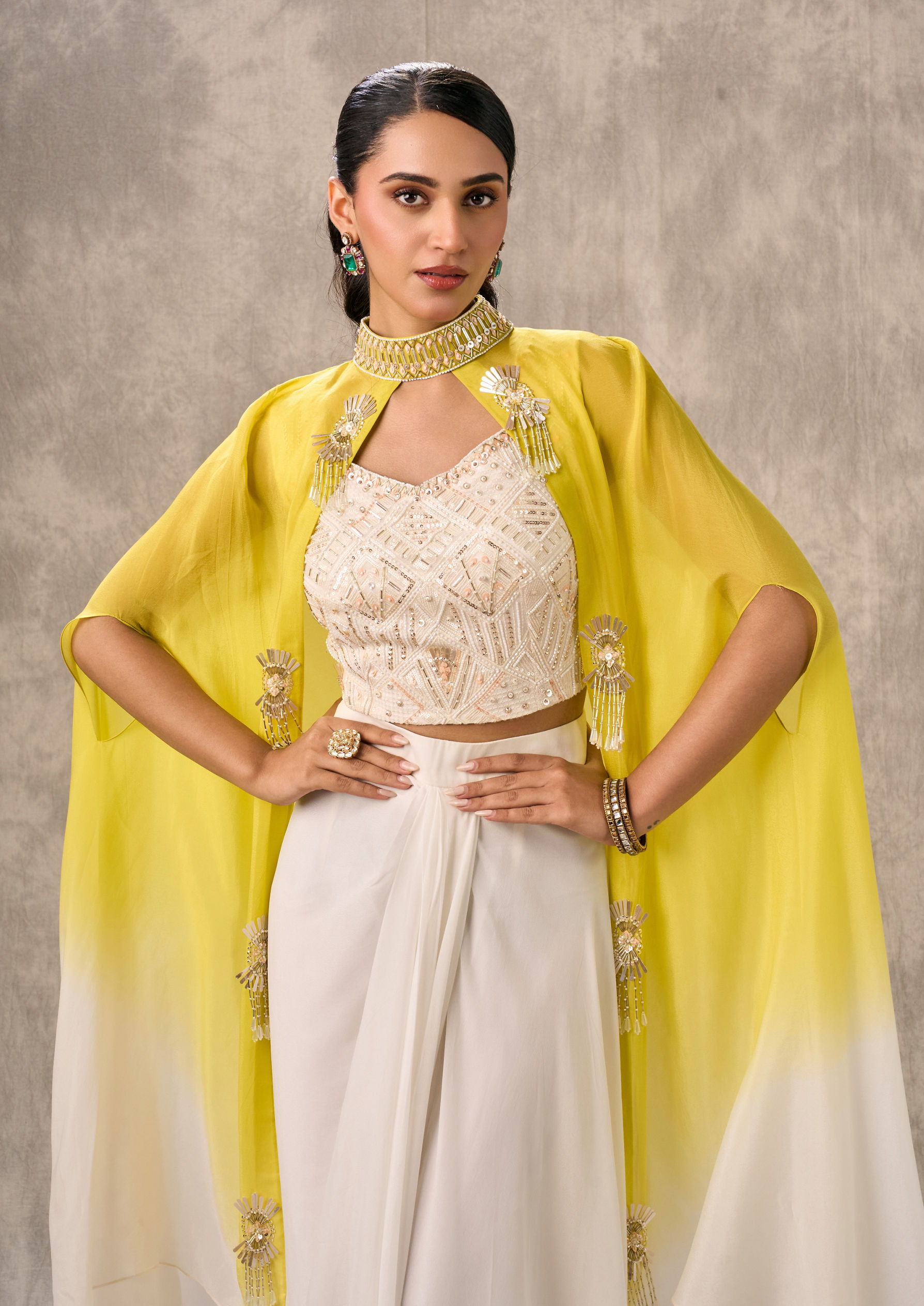 Twamev Women Elegant Cream-Colored Indo Western Ensemble