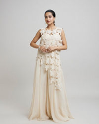 Twamev Women Heavenly Cream Organza Indo Western