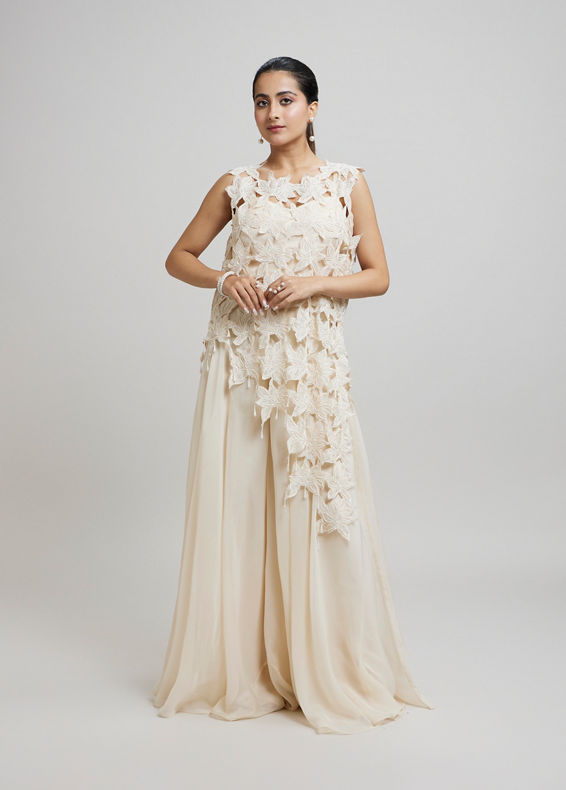 Twamev Women Heavenly Cream Organza Indo Western