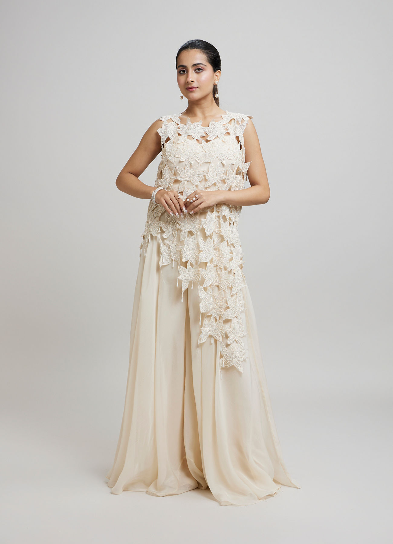 Twamev Women Heavenly Cream Organza Indo Western