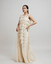 Twamev Women Heavenly Cream Organza Indo Western