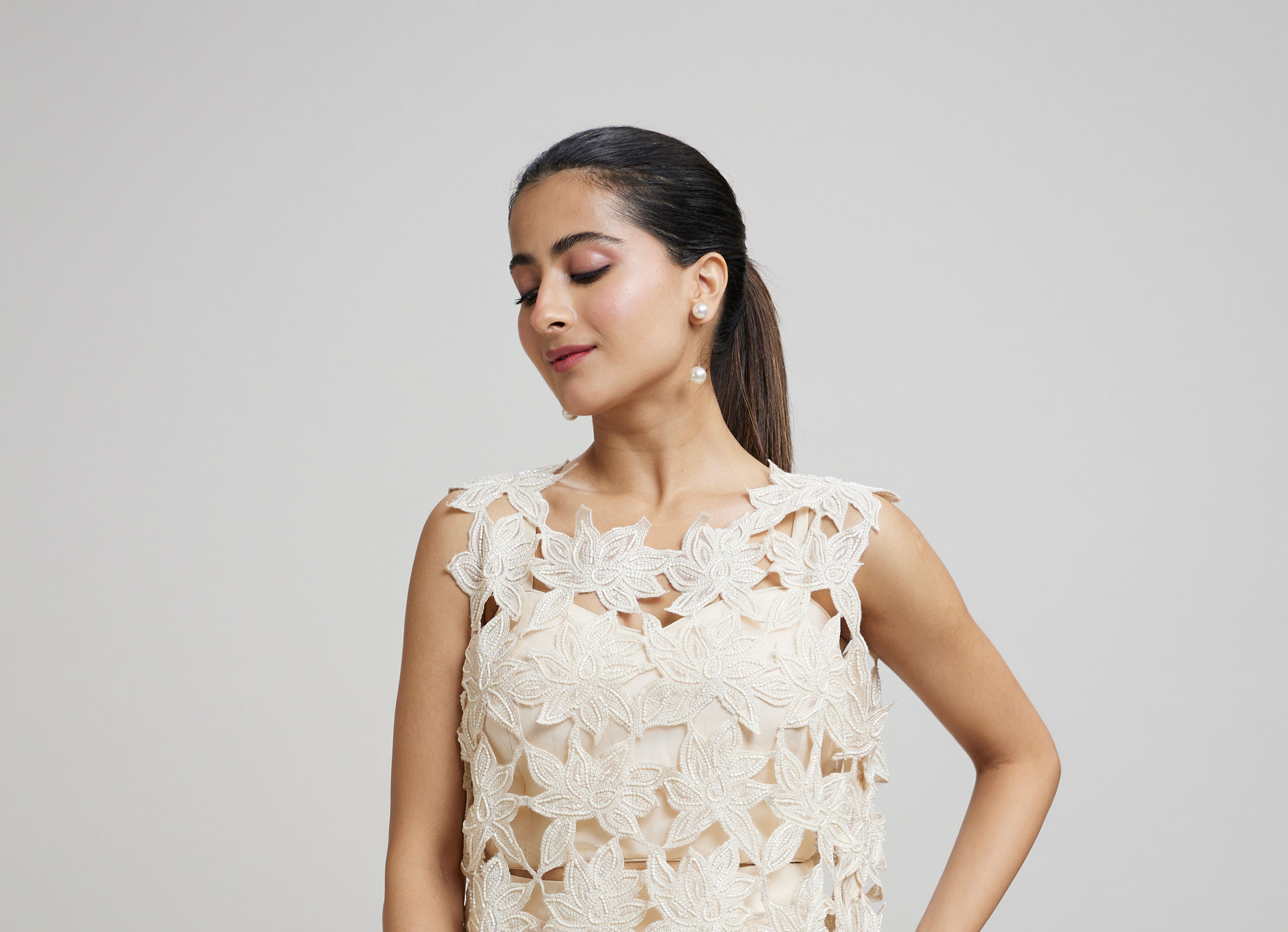 Twamev Women Heavenly Cream Organza Indo Western