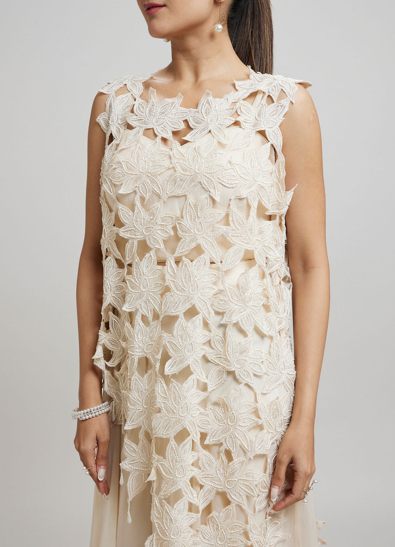 Twamev Women Heavenly Cream Organza Indo Western