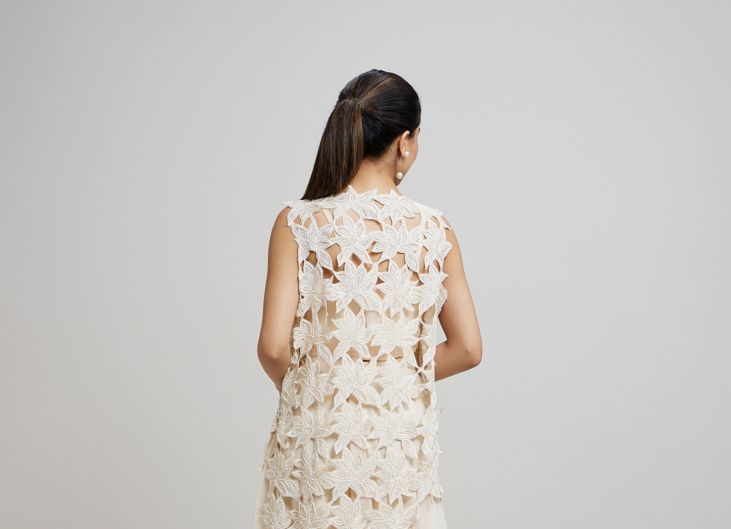 Twamev Women Heavenly Cream Organza Indo Western