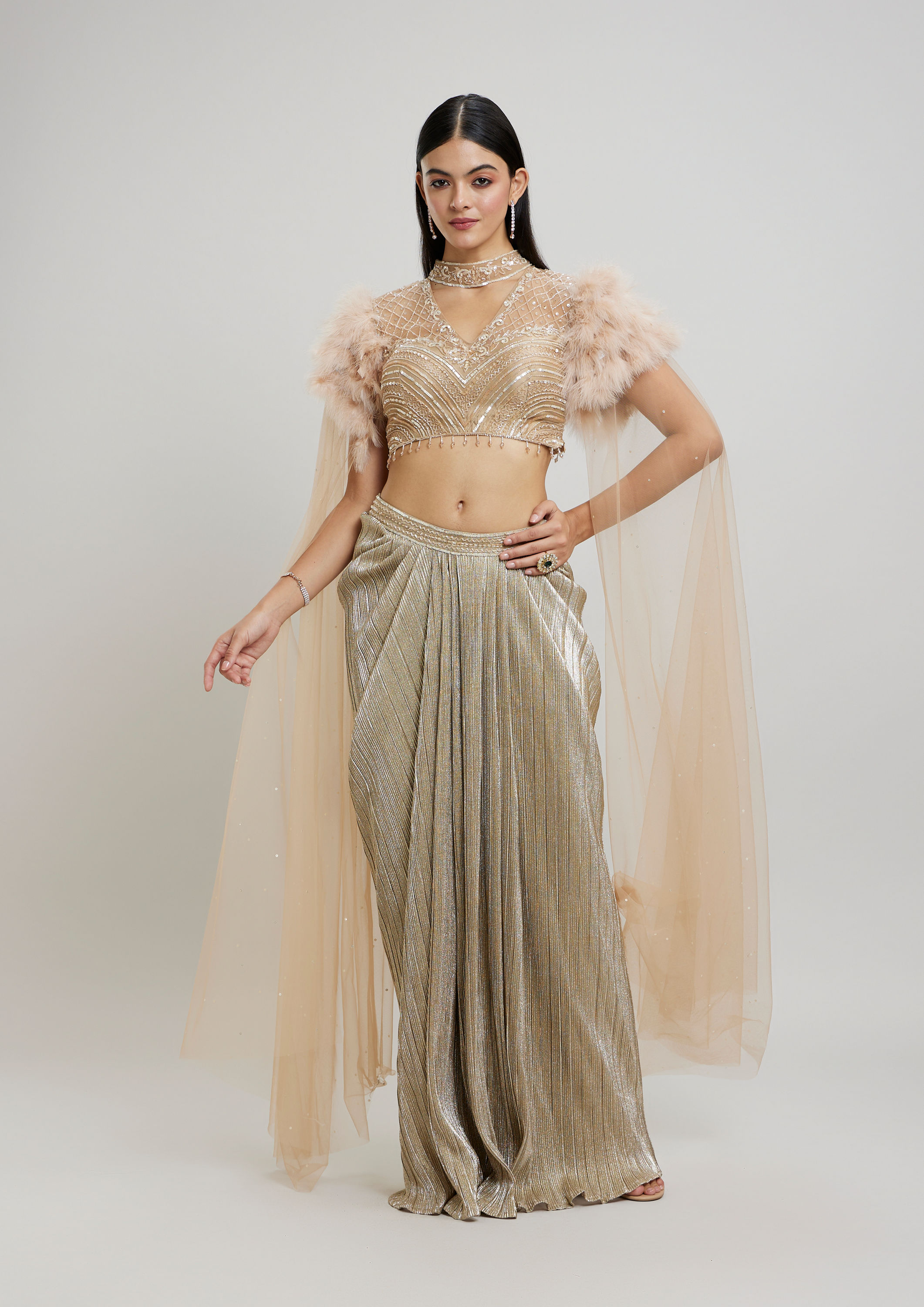 Twamev Women Beige Knit Indo Western Ensemble
