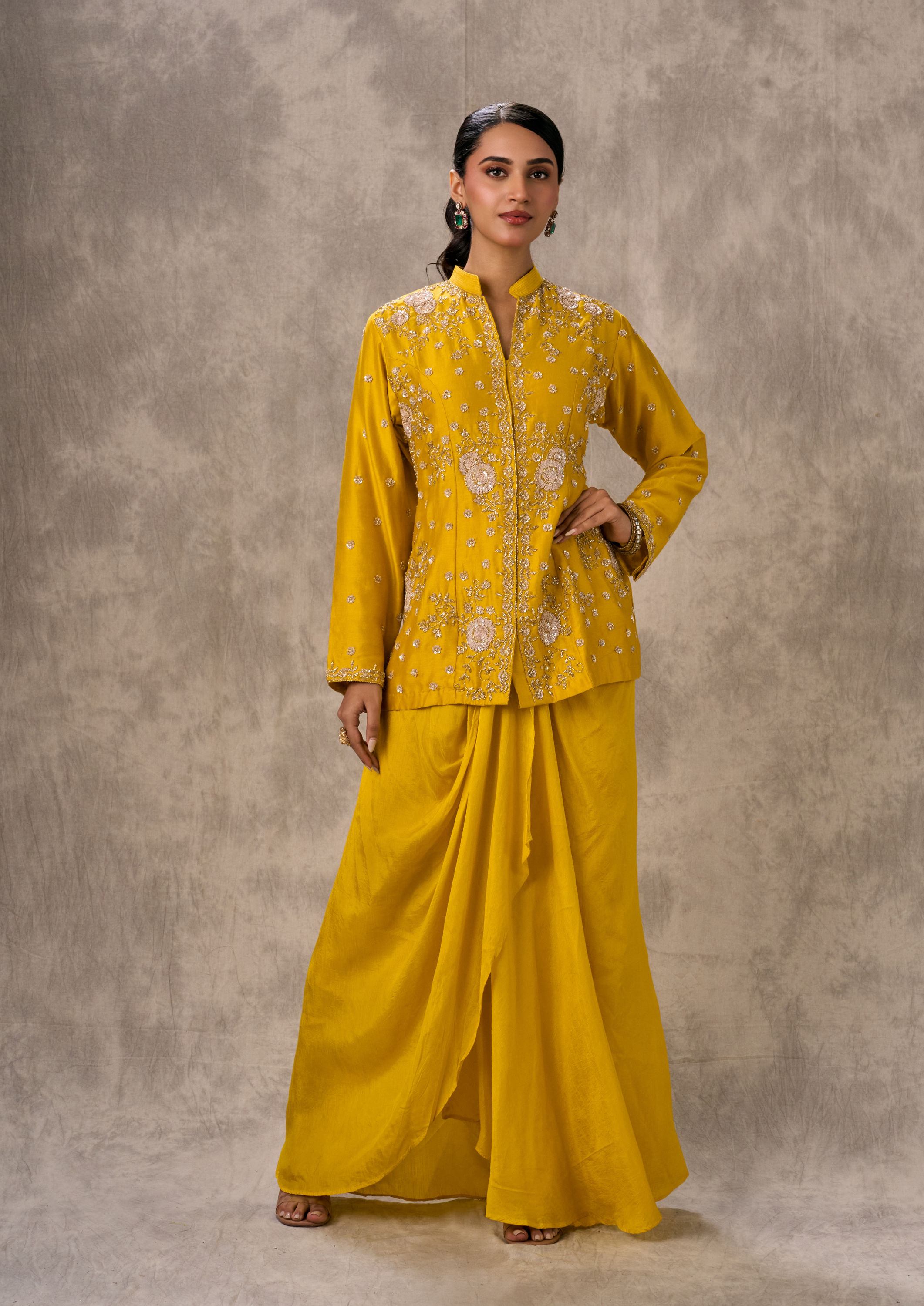 Twamev Women Mustard Yellow Elegance Indo Western